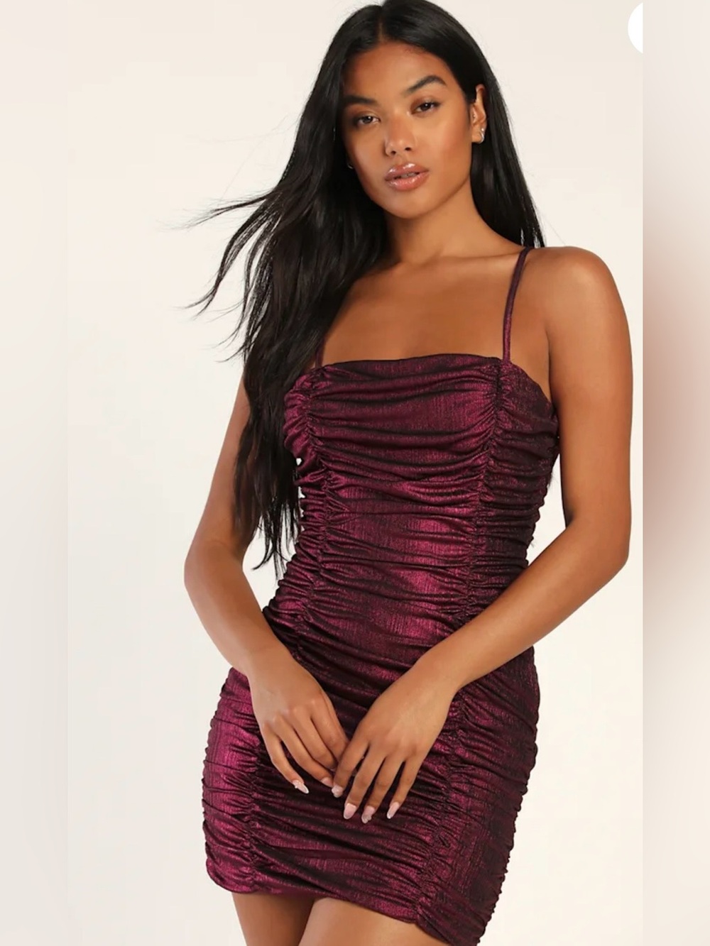 Party Nights Shiny Magenta Ruched Mini Bodycon Dress Size S